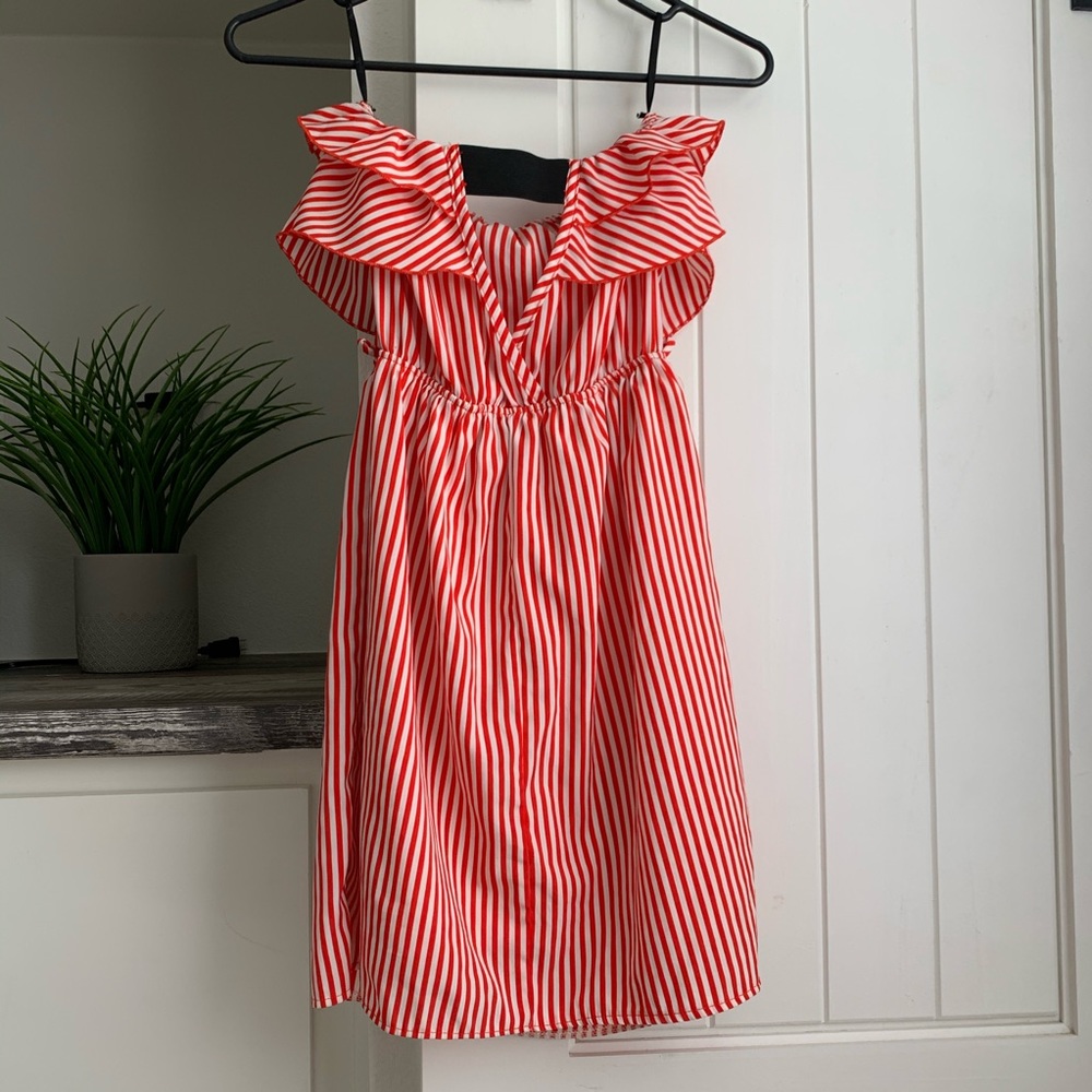 Red & White Strapless Summer Dress - Picture 3 of 4